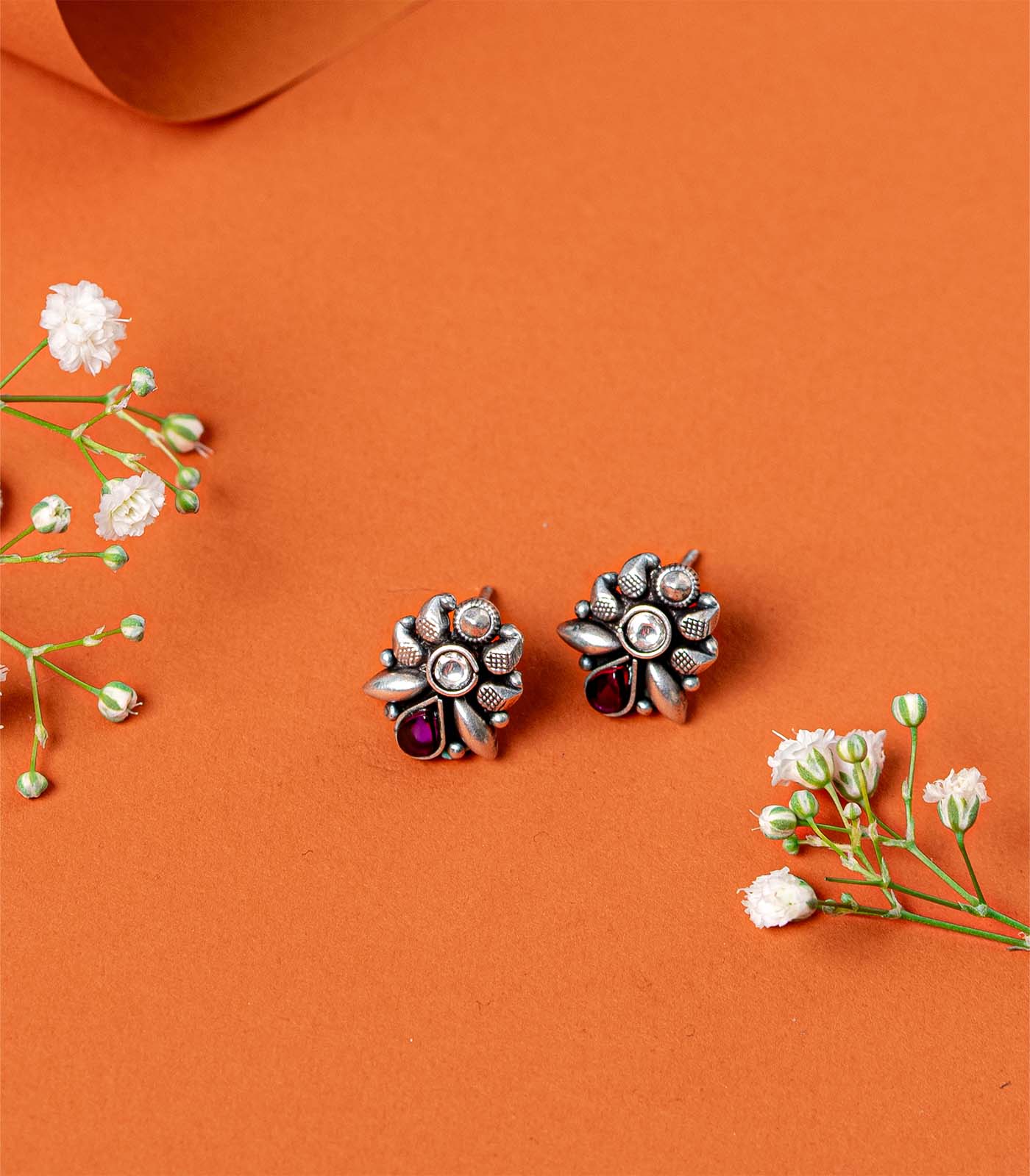 Violet Stone Floral Bliss Oxidized Silver Tops