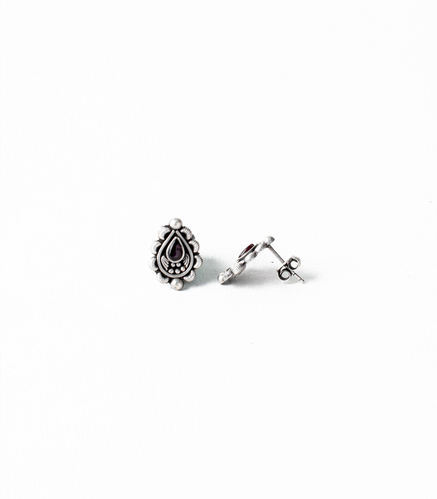 Violet Stone Shiny Drop Oxidized Tops (Silver)