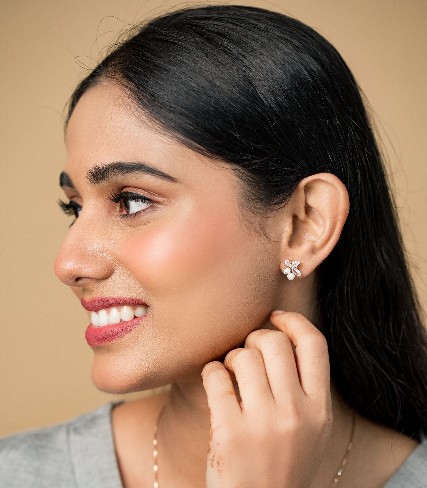 Rose Gold Pearl Flower Tops (Silver)