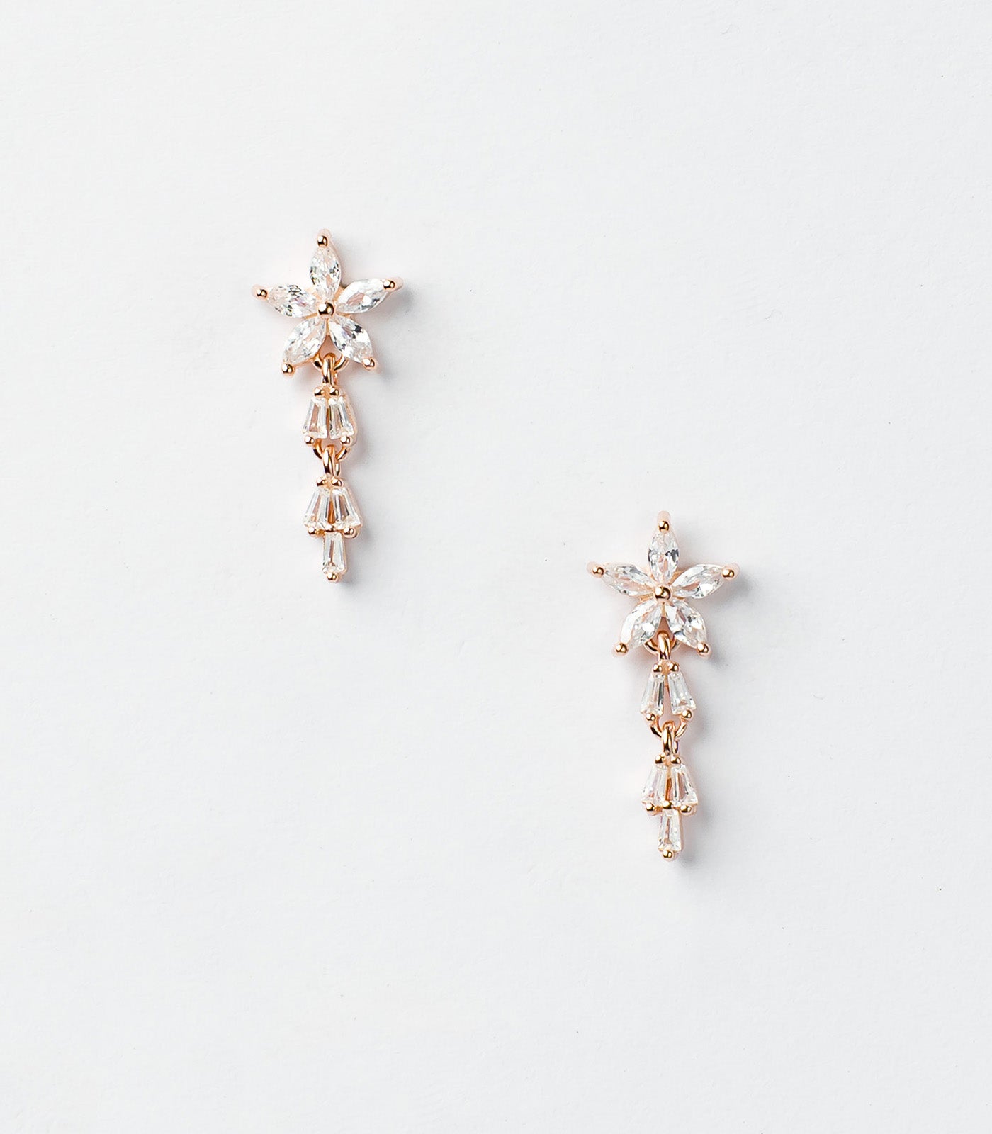 Rose Gold Dangling Crystal Flower Tops (Silver)