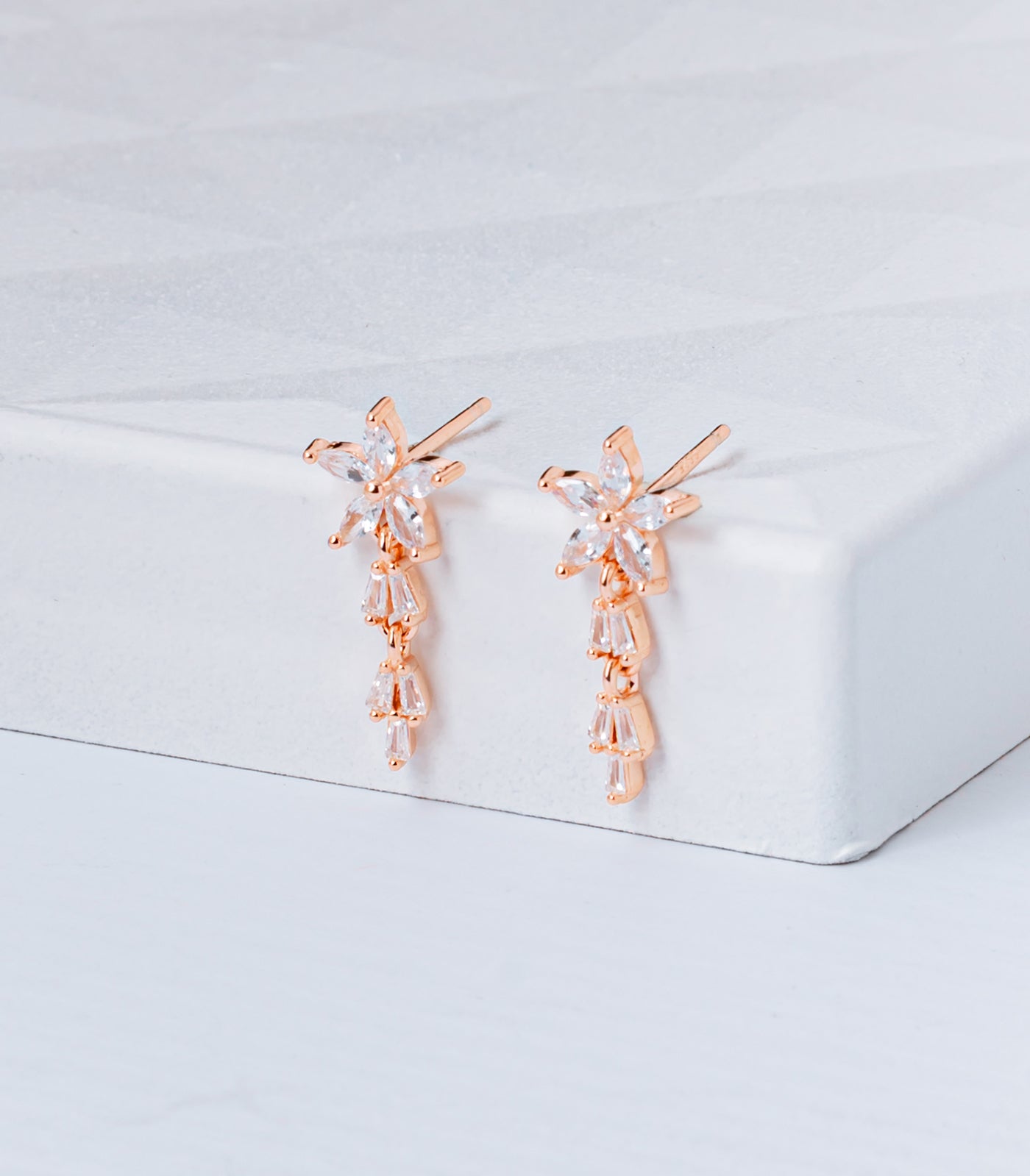 Rose Gold Dangling Crystal Flower Tops (Silver)