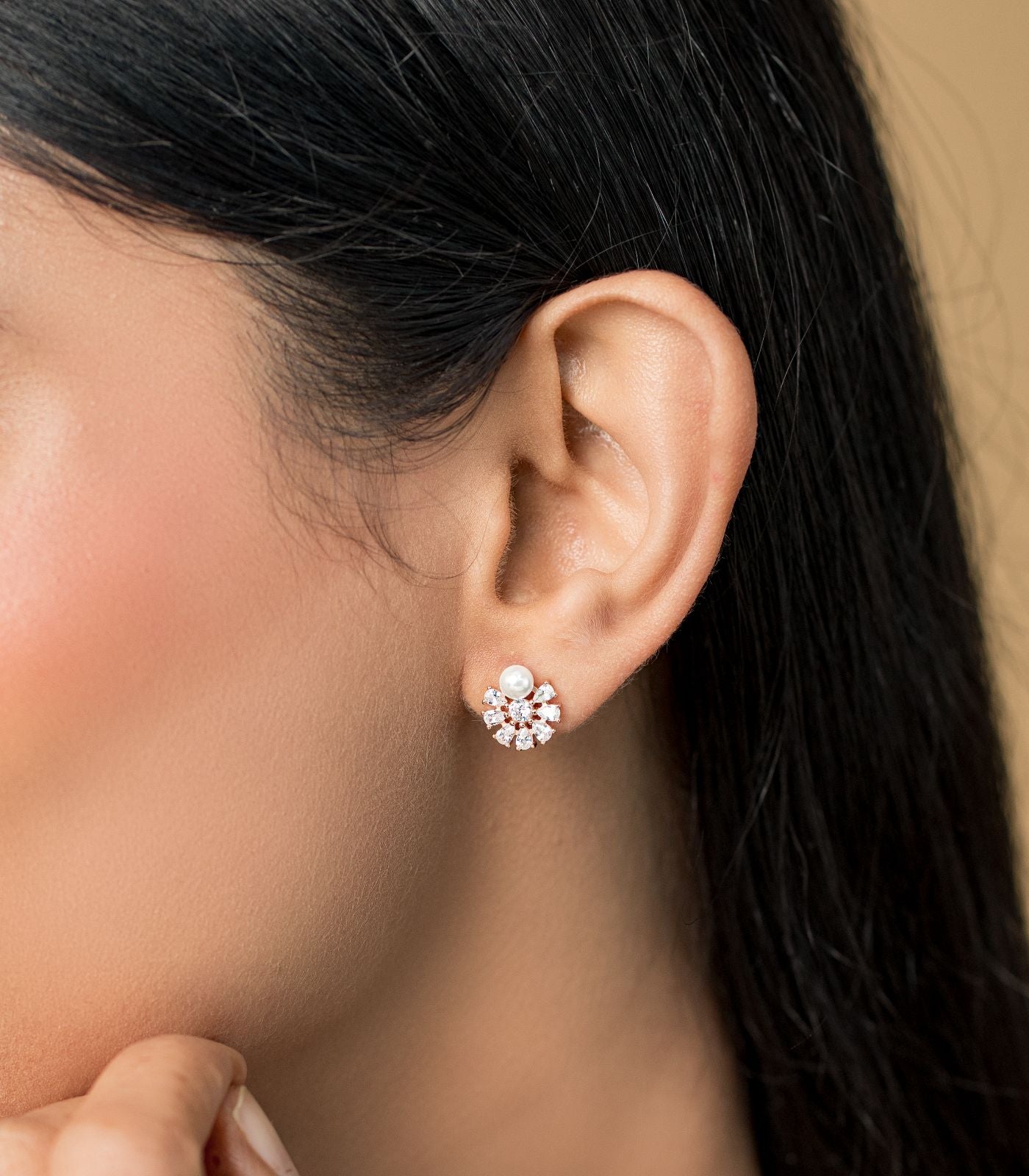 Rose Gold Pearl Crystal Tops (Silver)