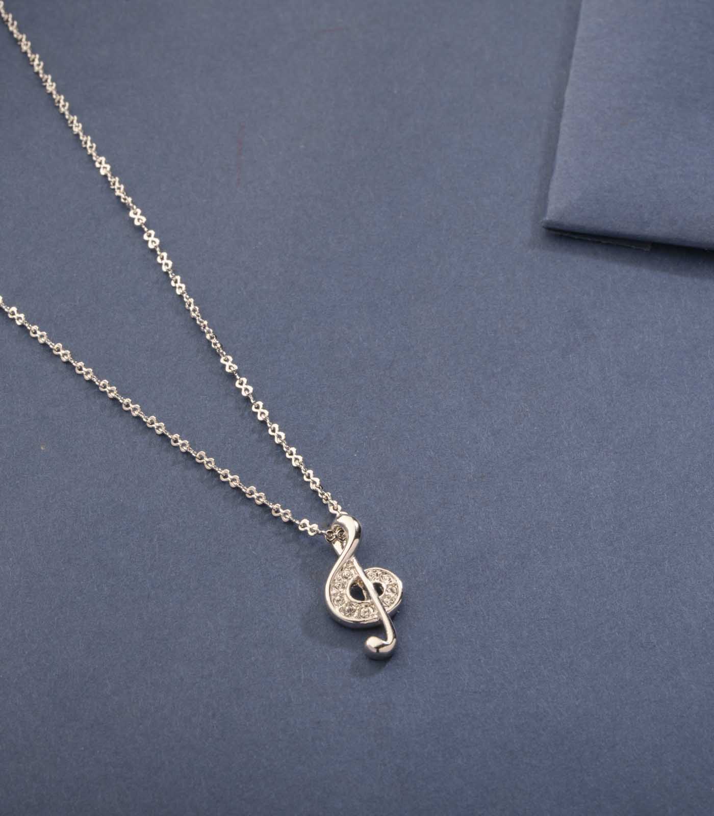 Fancy Silver Pendant Of Musical Notes Necklace (Brass)