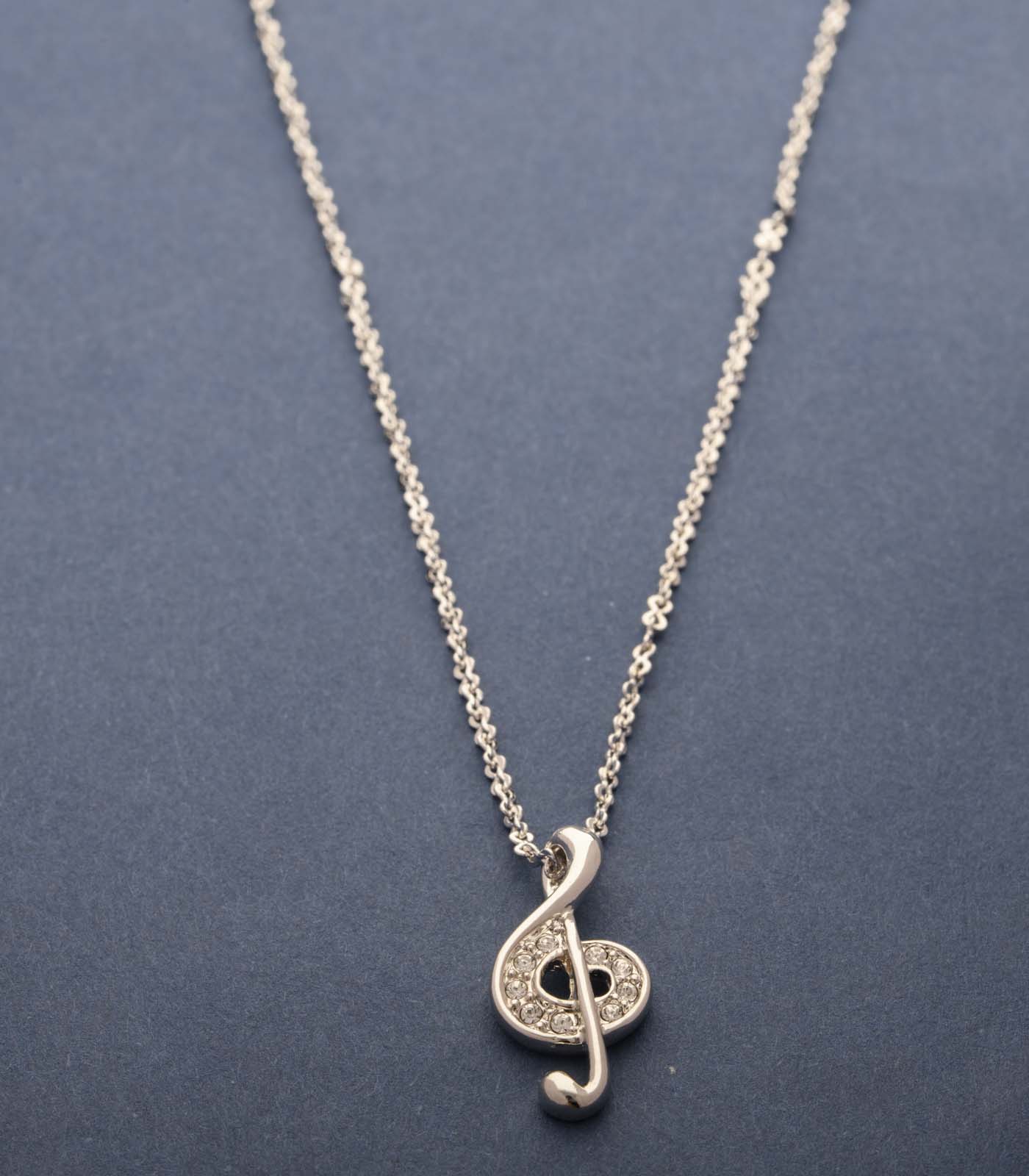Fancy Silver Pendant Of Musical Notes Necklace (Brass)
