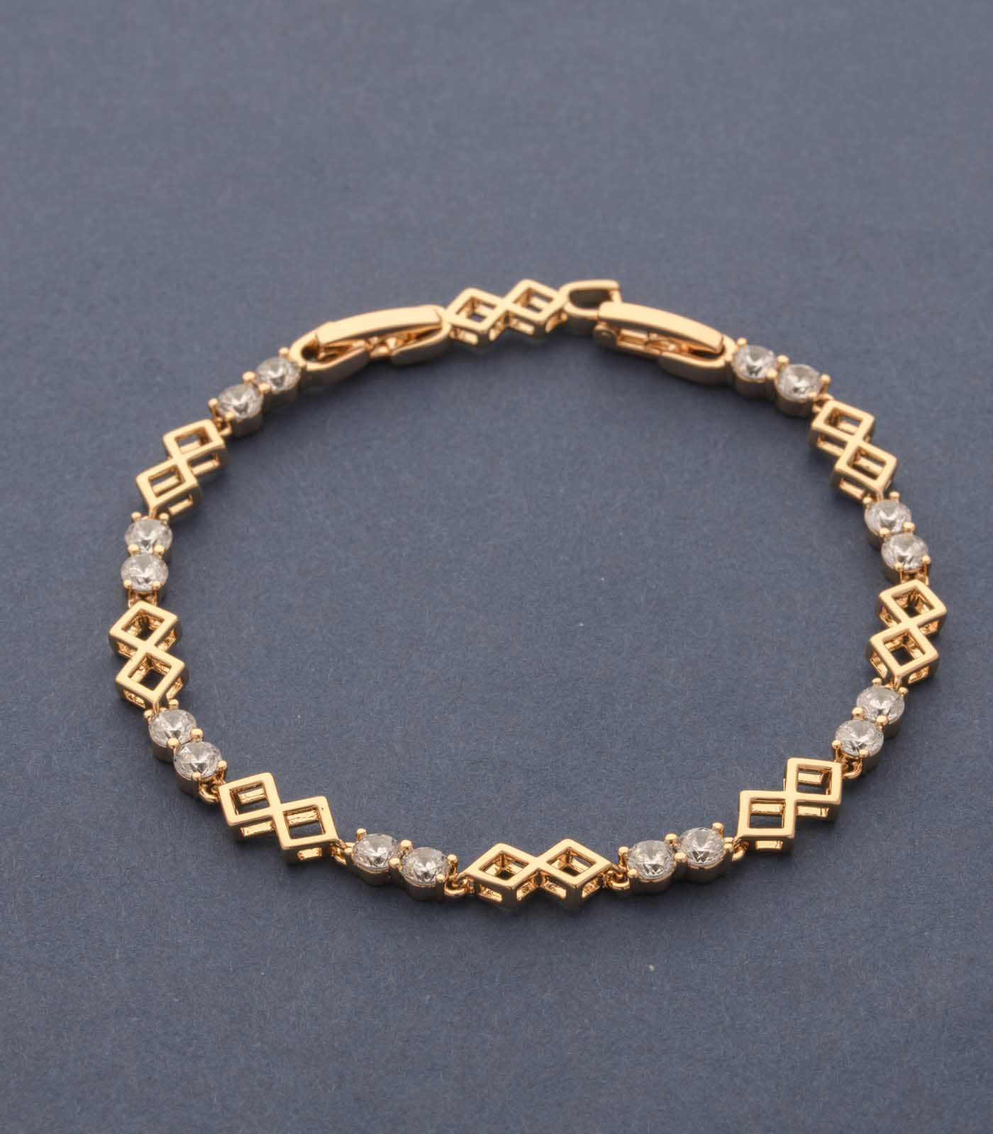 Finely Detailed Squares Of Gems Bracelet (Brass)