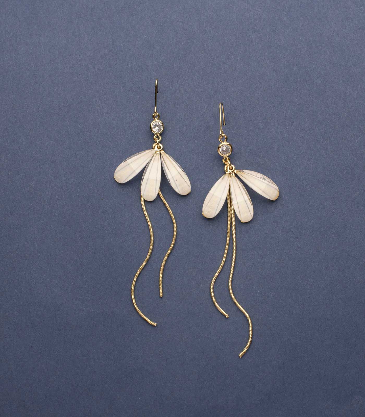 Flying Golden Fireflies Of Pearls Earrings (Brass)