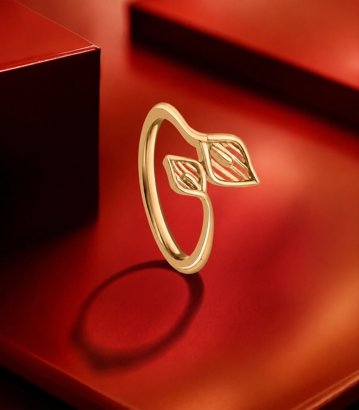 Leafy Pair Gold Finger Ring