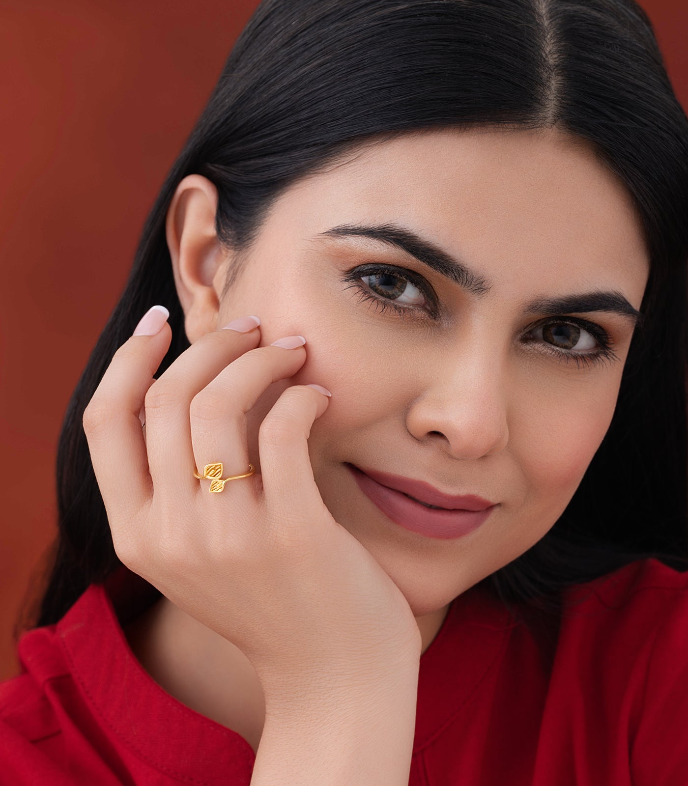 Leafy Pair Gold Finger Ring