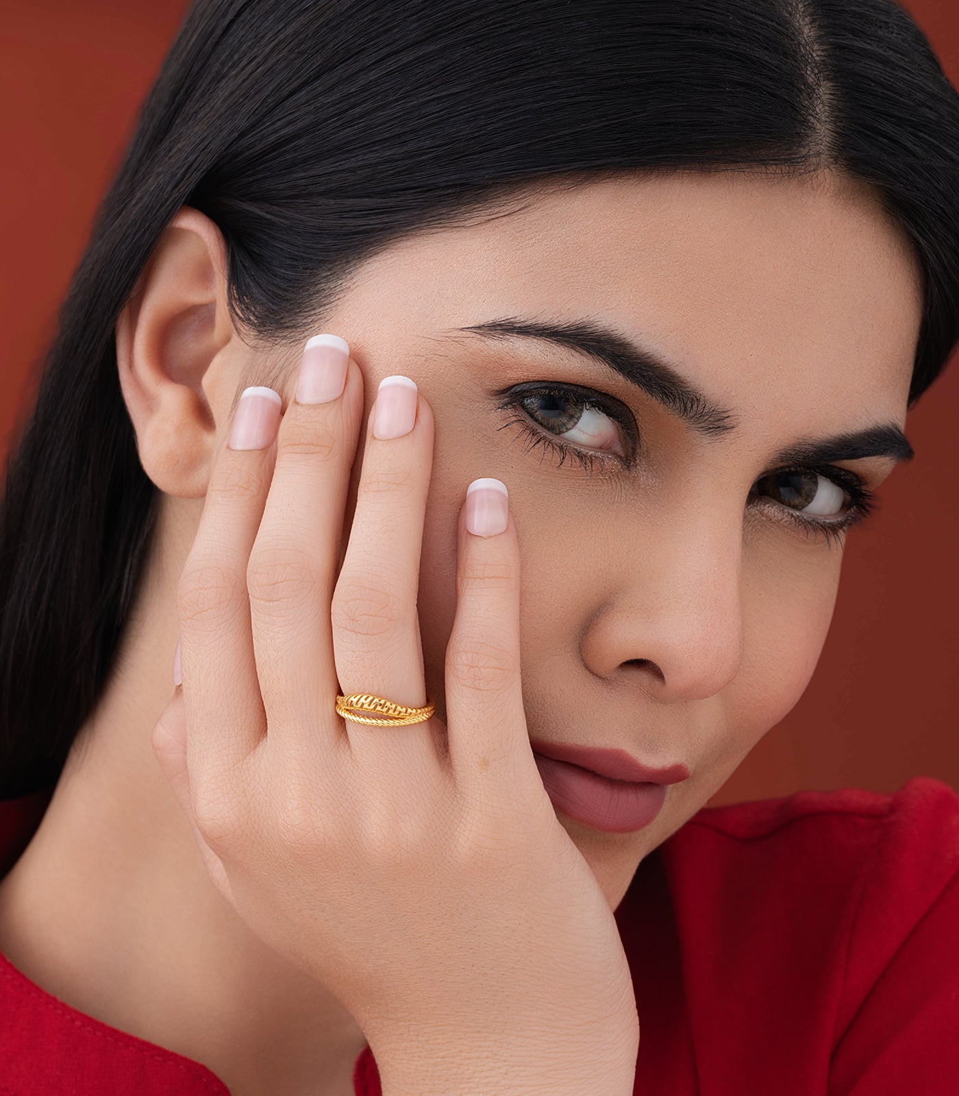 Dual Textured Gold Finger Ring