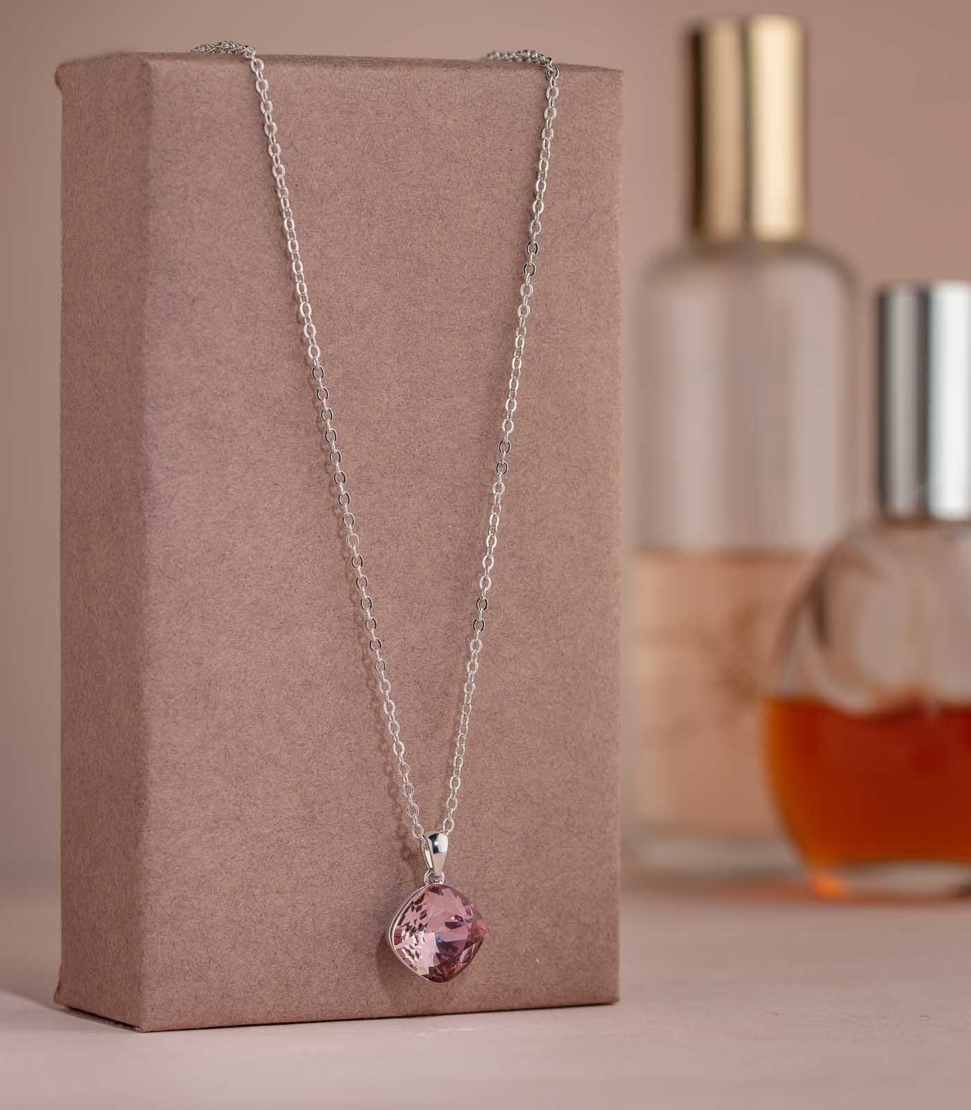 Glamorous Pink With Silver Chain Pendant (Brass)