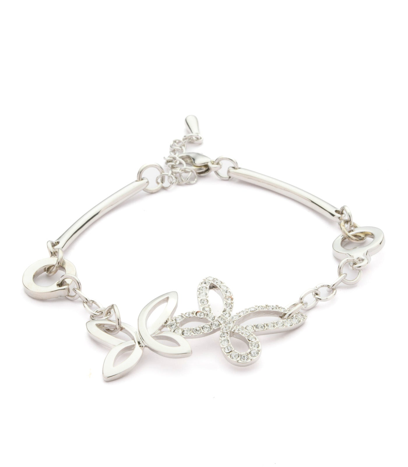 Glitzy Loop Of Silver Butterflies Bracelet (Brass)