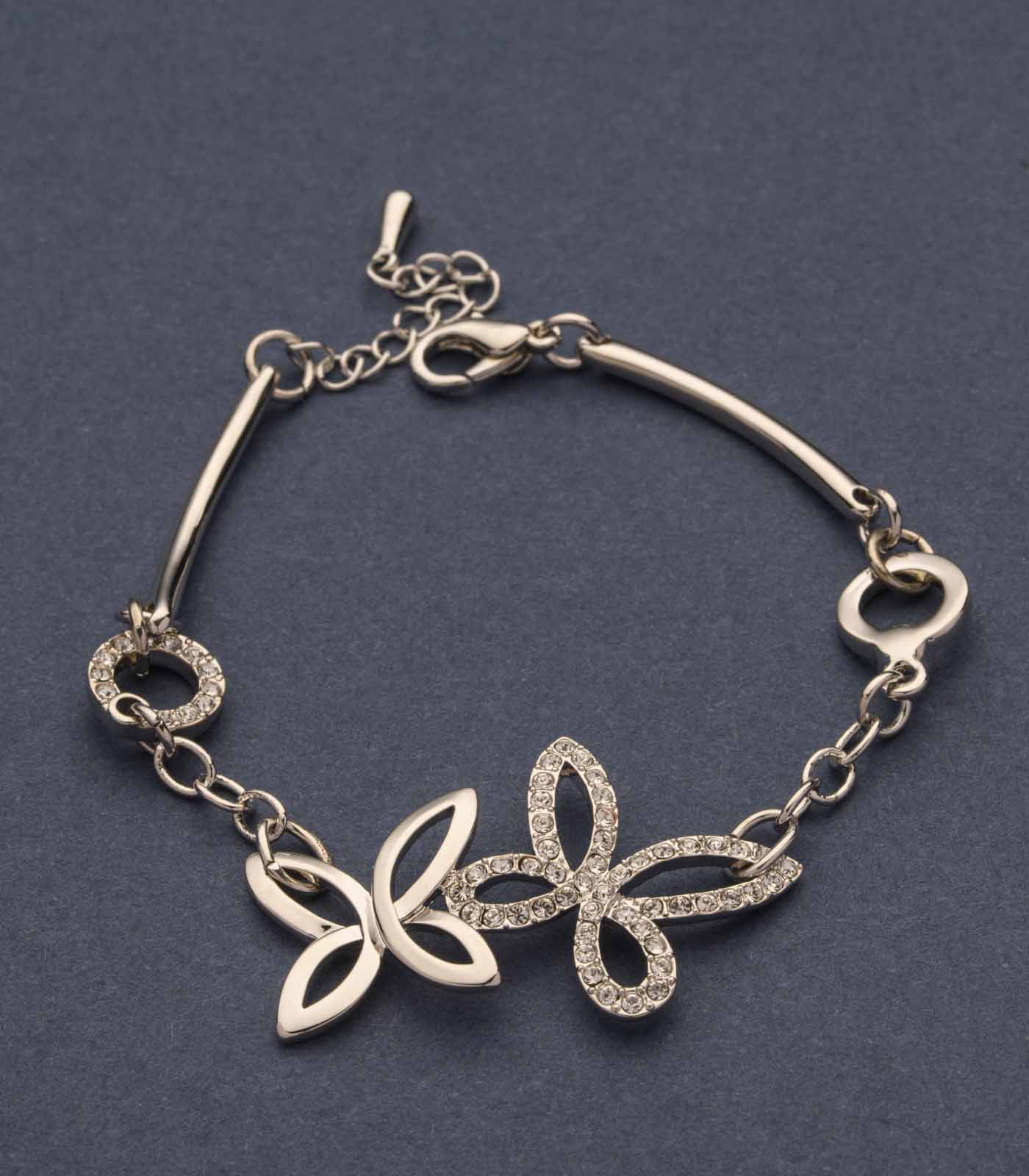 Glitzy Loop Of Silver Butterflies Bracelet (Brass)