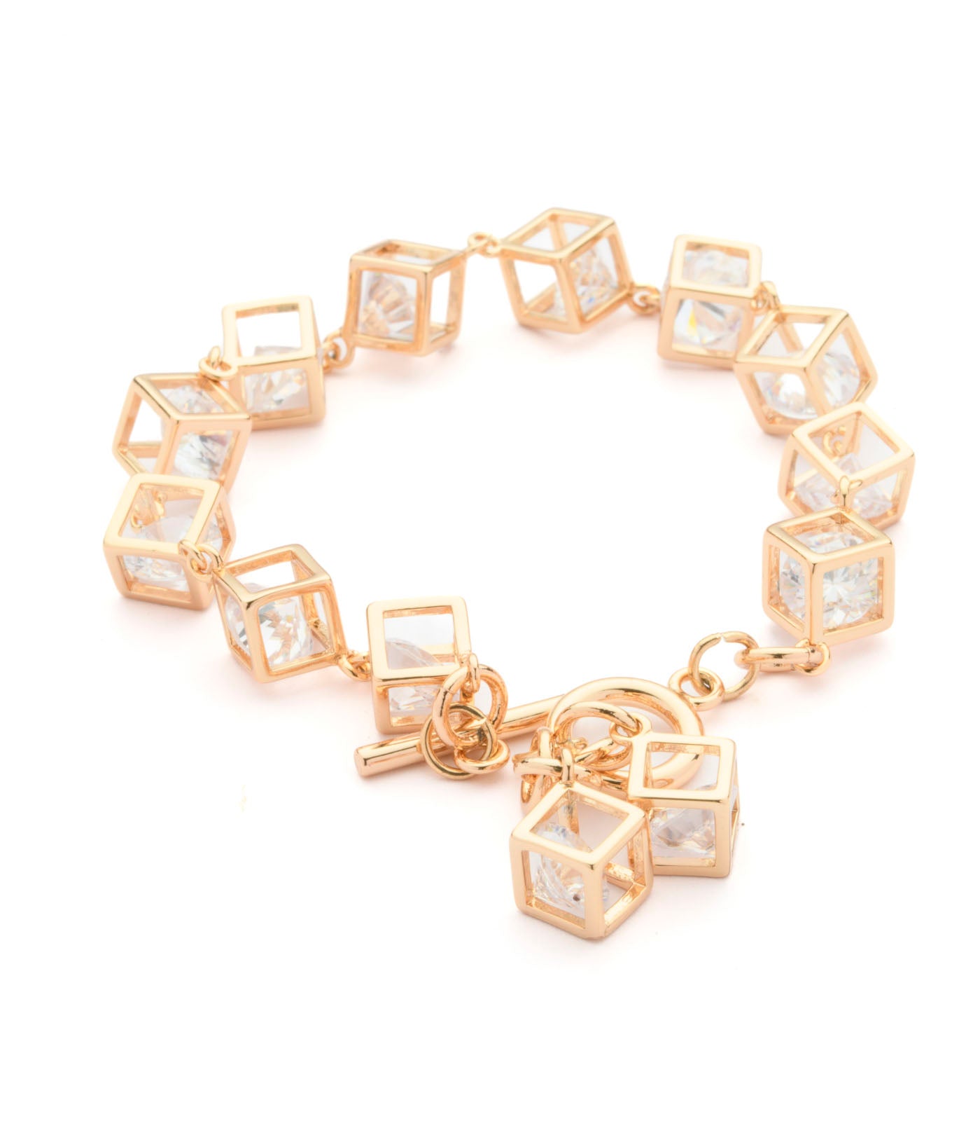 Golden Cubes And Entangled Gems Bracelet (Brass)