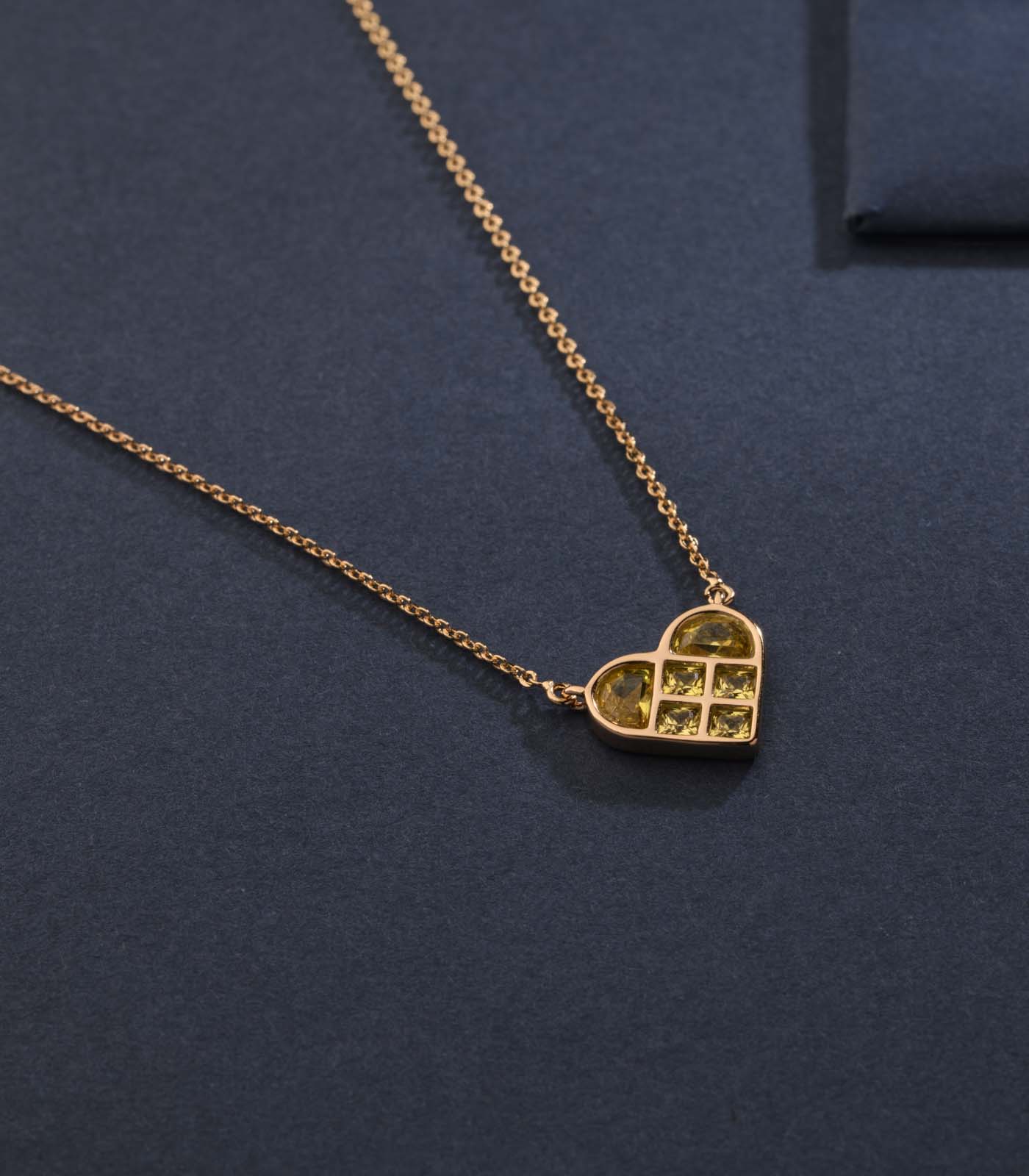 Golden Gemstone Encased In A Heart Necklace (Brass)