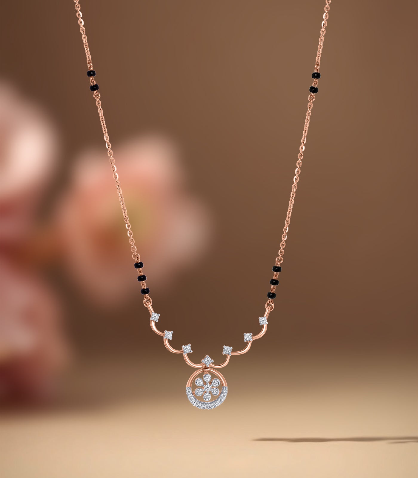 Diamond Floral Ring & Swirls Mangalsutra