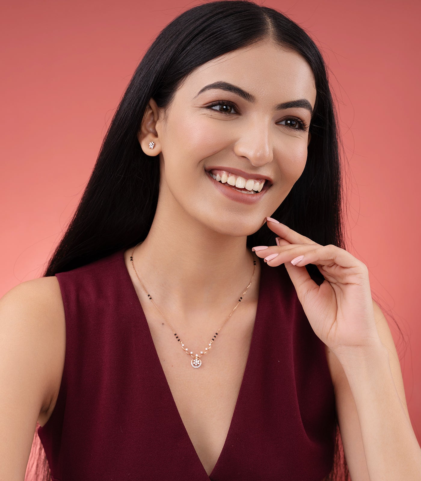 Diamond Floral Ring & Swirls Mangalsutra