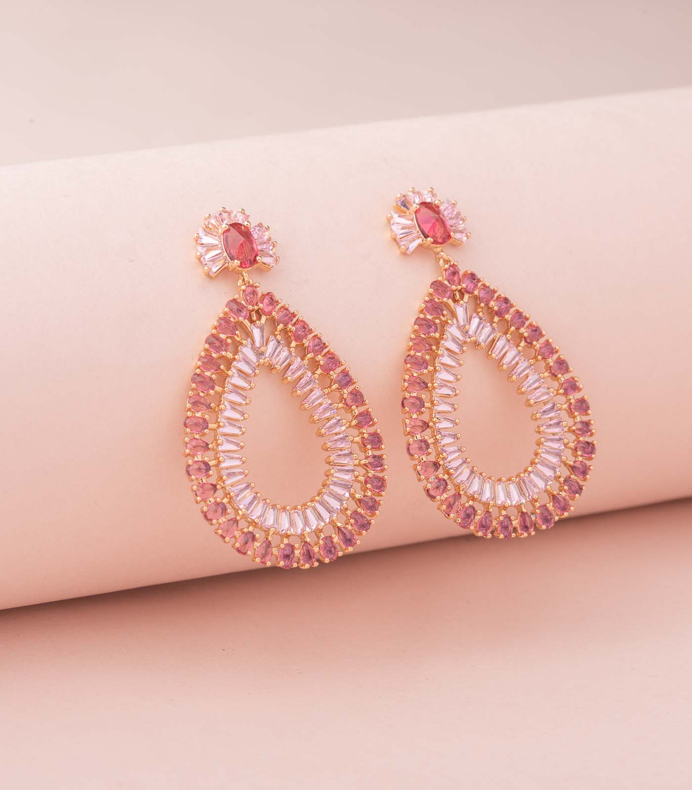 Pink Zircon Drop Earrings (Brass)