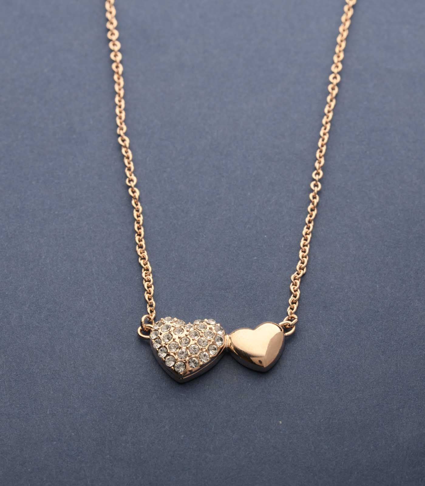 Polished Glorious Twin Hearts Necklace (Brass)