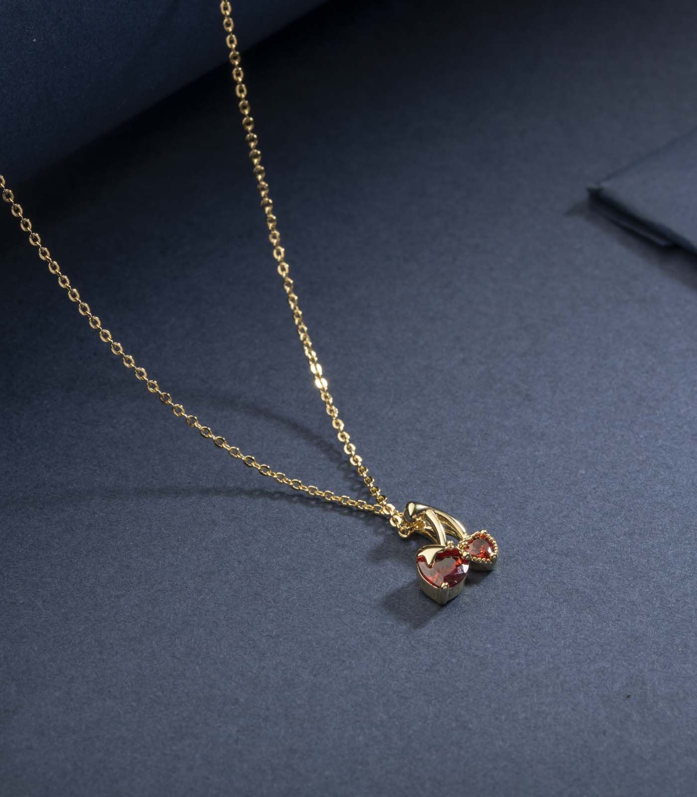 Red Studded Twin Heart Pendant (Brass)