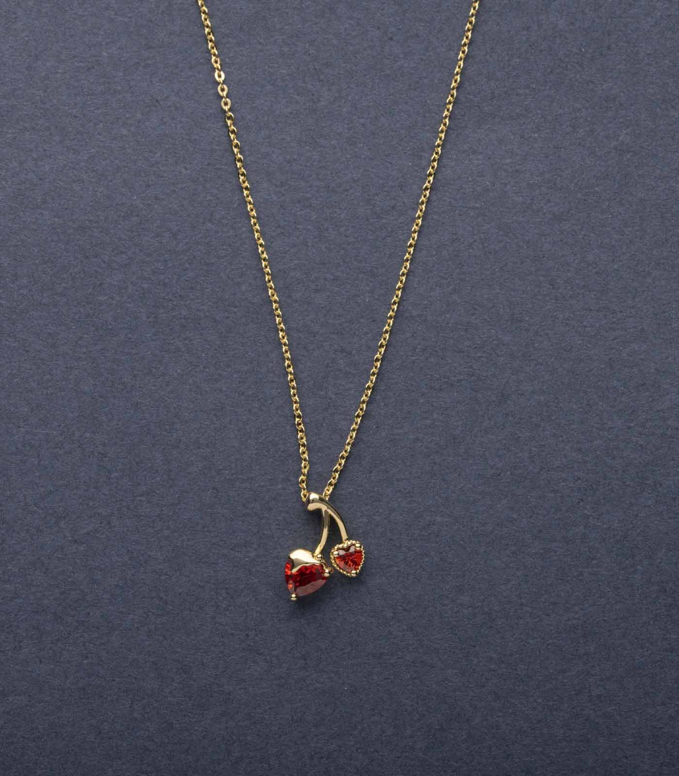 Red Studded Twin Heart Pendant (Brass)