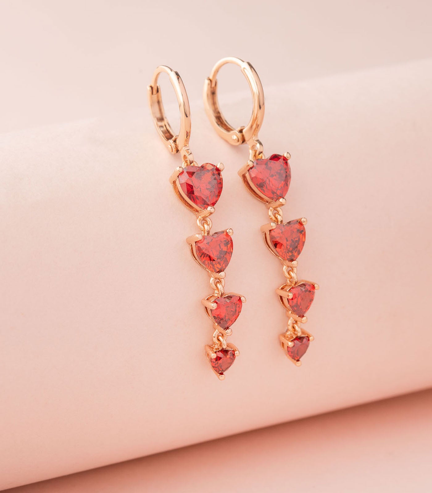 Ruby Red Gems Danglers Earrings (Brass)