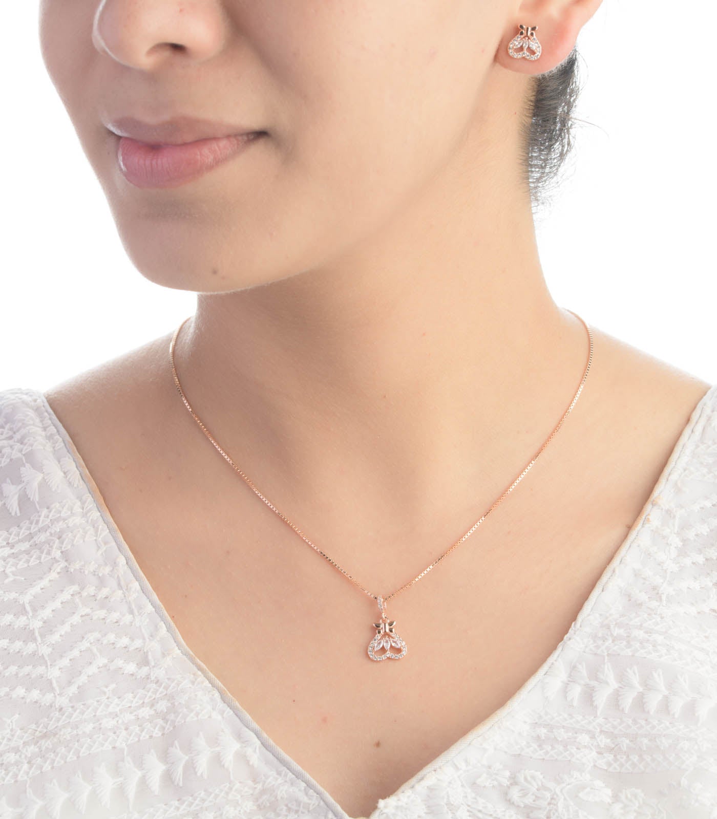 Glistening Heart Necklace Set (Silver)