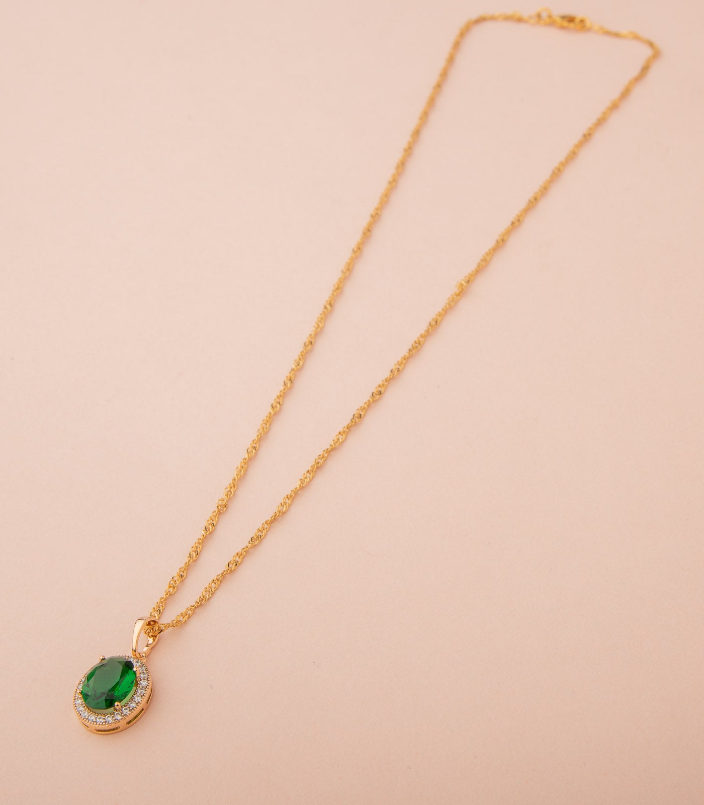 Shimmer On My Neck - Green Pendant Set (Brass)