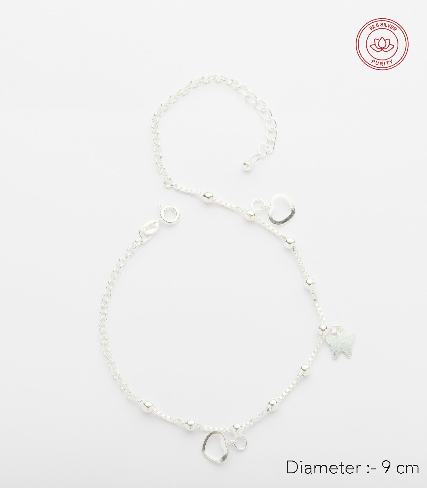 Shiny Butterfly And Heart Anklet (Silver)