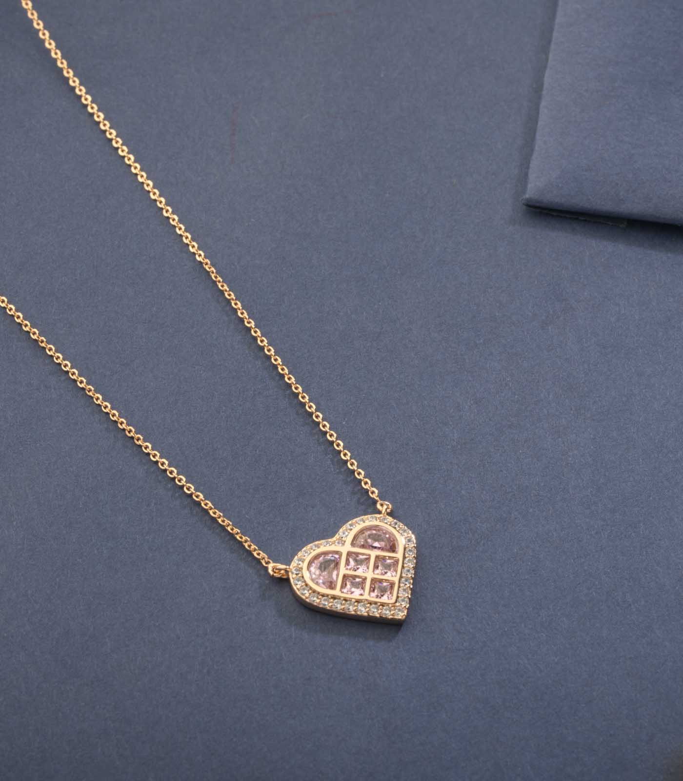 Shiny Pink Heart Stone Necklace (Brass)