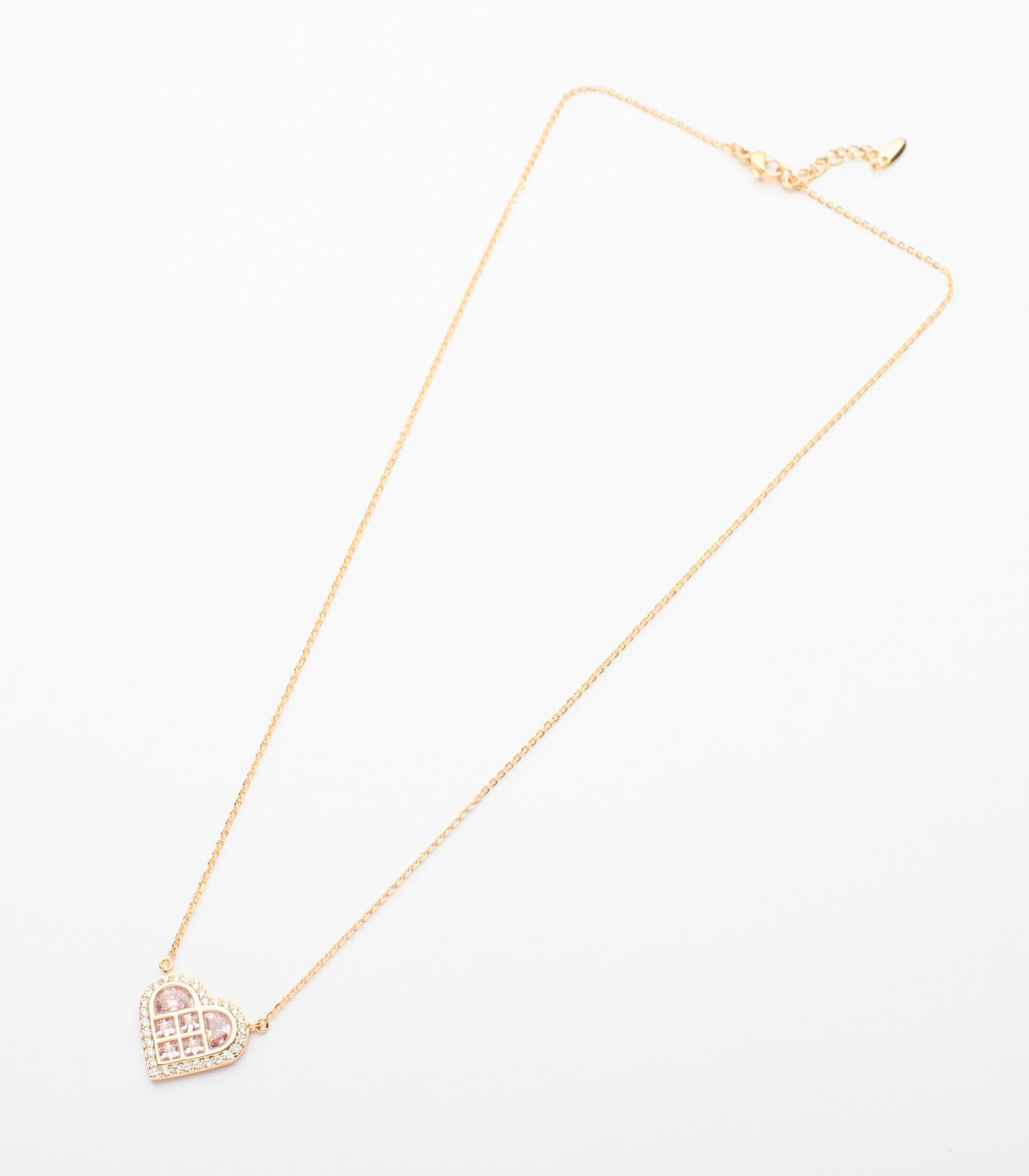 Shiny Pink Heart Stone Necklace (Brass)