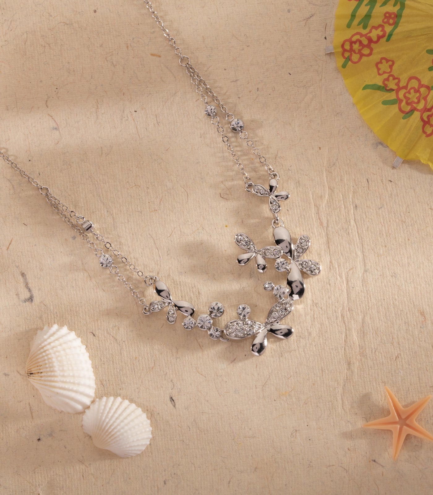 Sparkling Flower Silver Necklace (Brass)