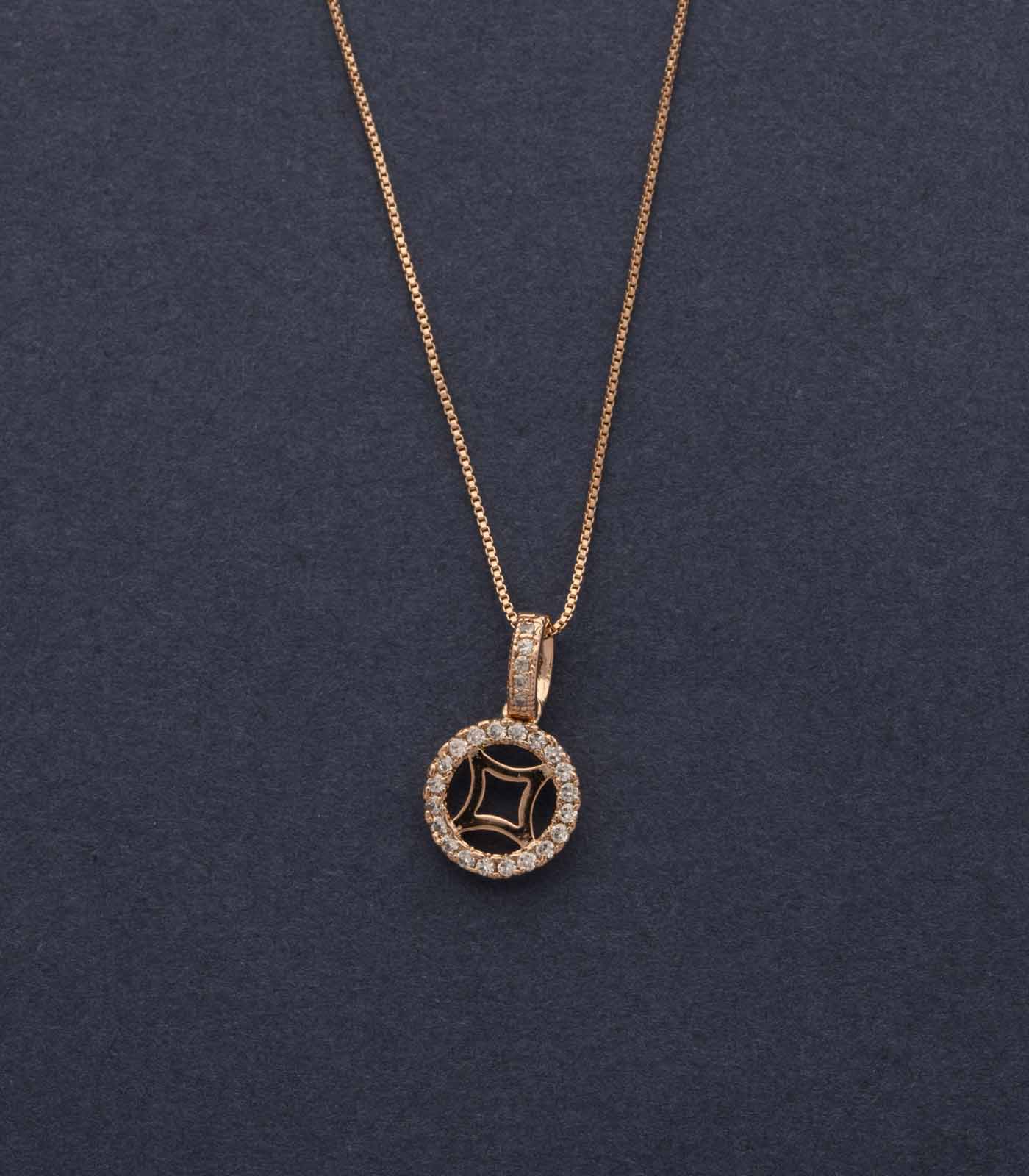 Textured Golden Square In A Loop Necklace (Brass)