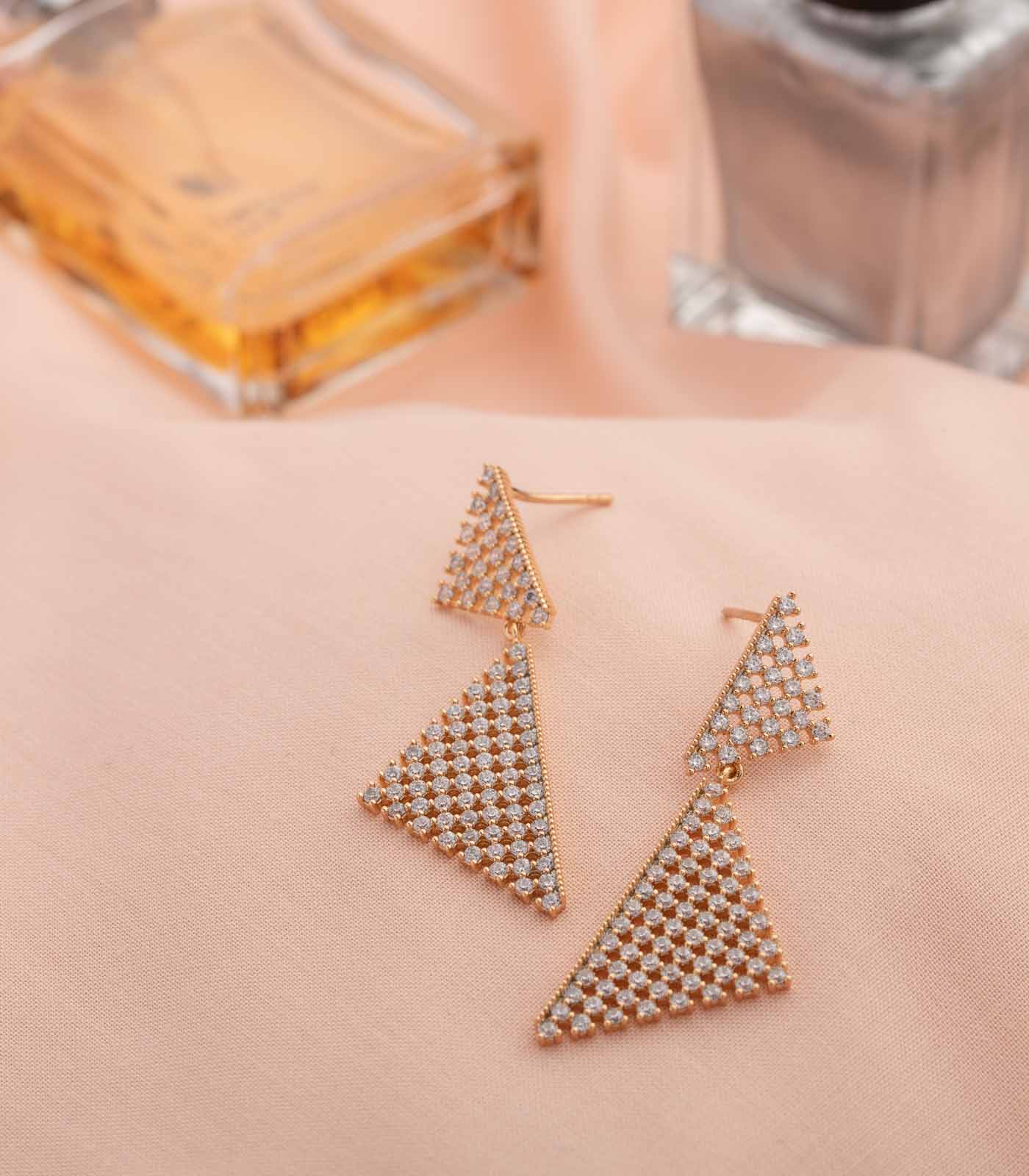The Elegant Chic - Geometric Stones Earrings (Brass)