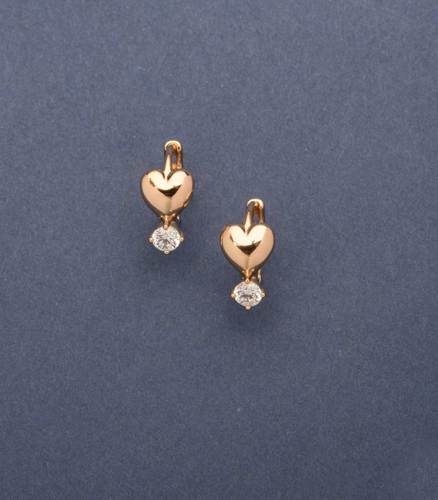 The Elegant Twin Hearts And Sparkling Stones Earrings (Brass)
