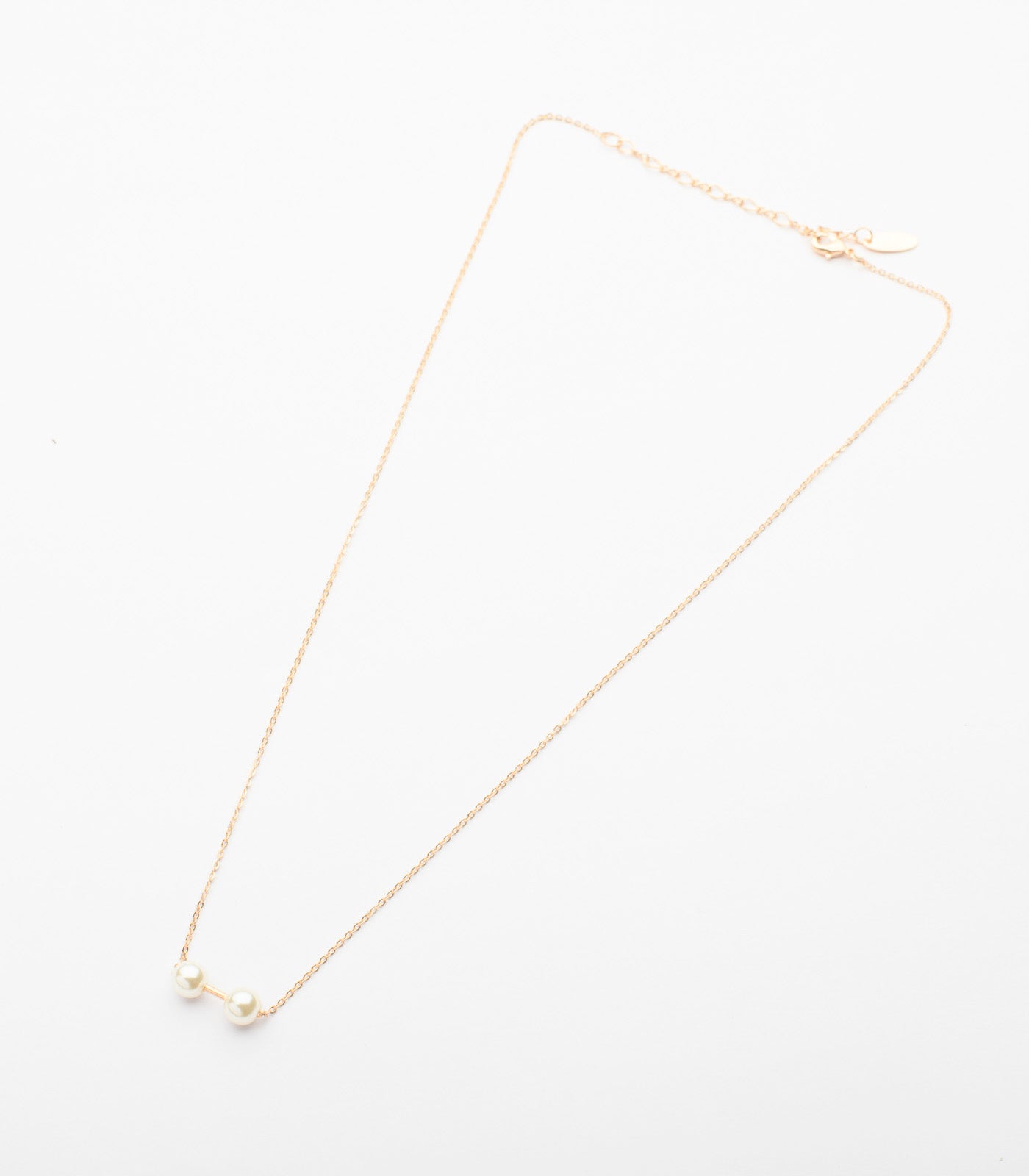 Tiny Dumbel Of Pearls Necklace (Brass)